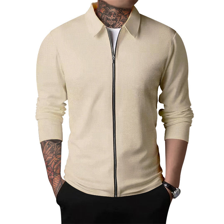Men's nano structured shirt jacket with waffle structure, full-length zipper and slim fit StylebySassy