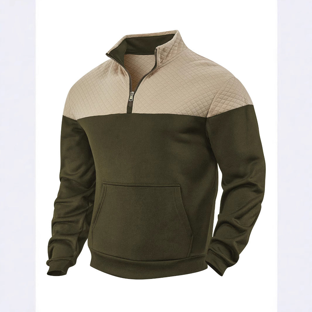Men's Half-zip Sweatshirt with Quilted Shoulder Panel and Kangaroo Pocket StylebySassy