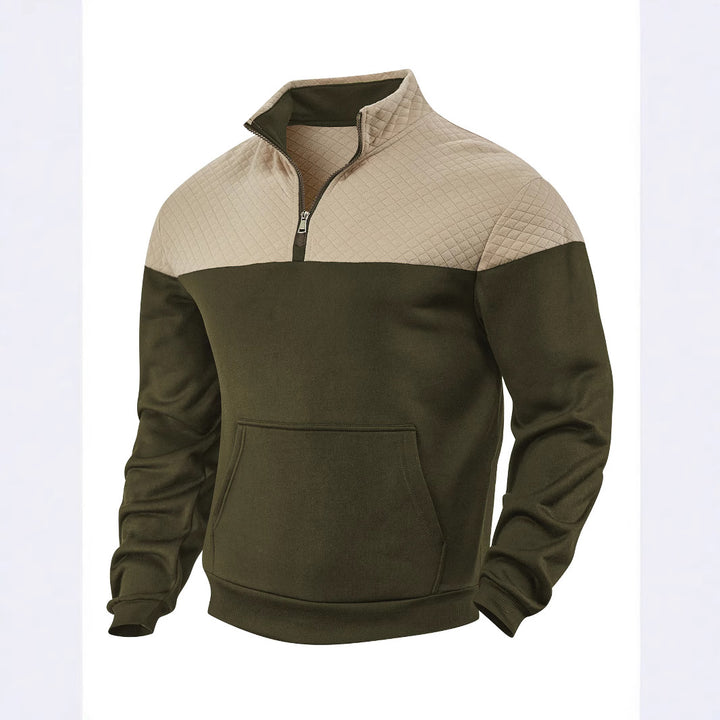 Men's Half-zip Sweatshirt with Quilted Shoulder Panel and Kangaroo Pocket StylebySassy