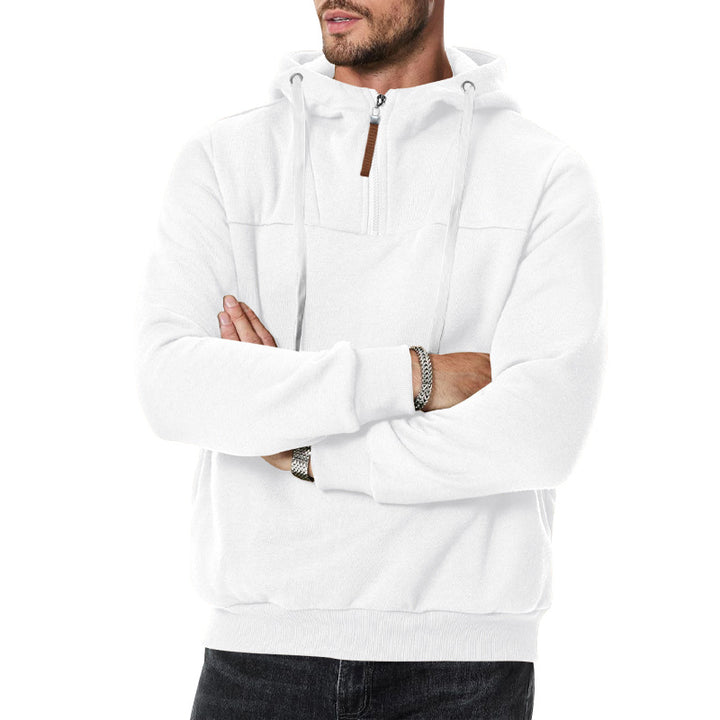 Men's nano sweat half-zip with textured interior, adjustable hood and wide ribbed hem StylebySassy