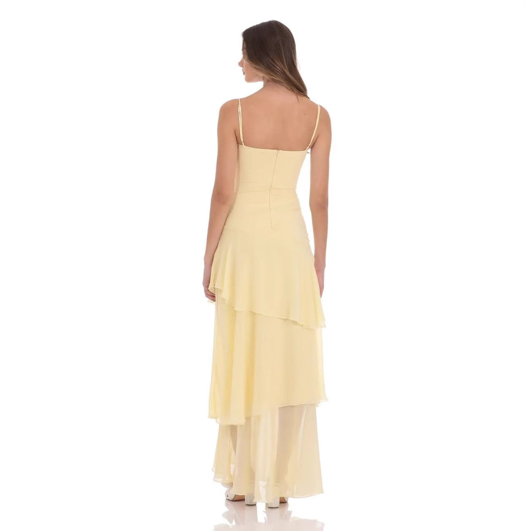 Women nan romantic tiered maxi dress with heart neckline and delicate spaghetti straps StylebySassy