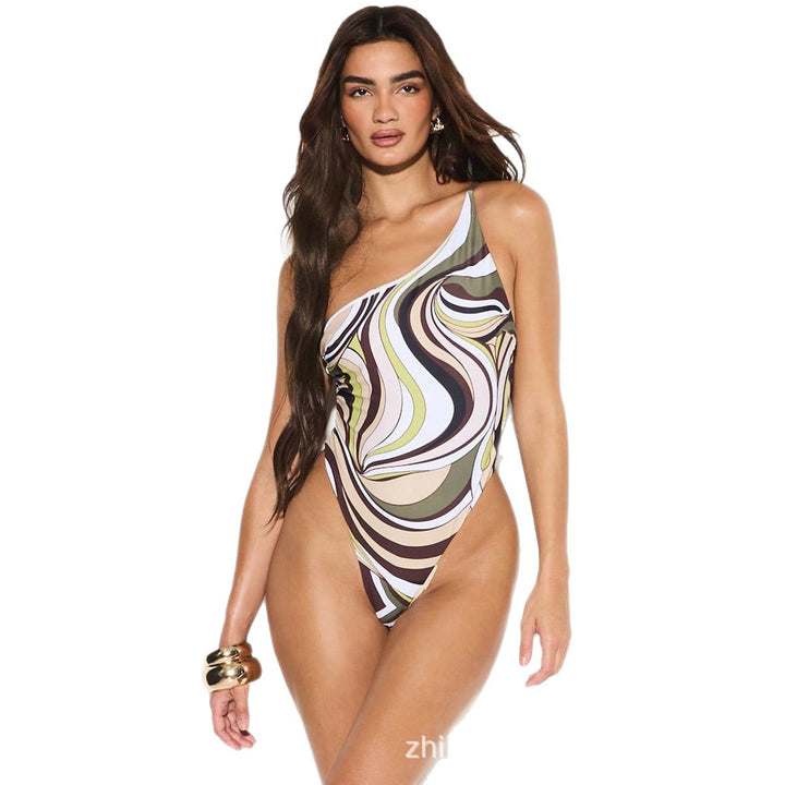 Women's One-Sided Swimsuit with Artistic Print StylebySassy