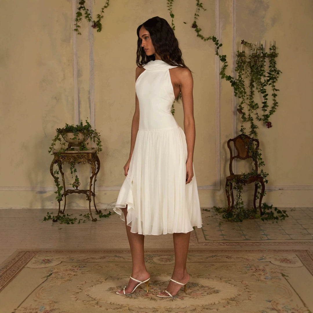 Ladies Elegant Midi Dress with Off-Shoulder Design and Flowing Skirt StylebySassy