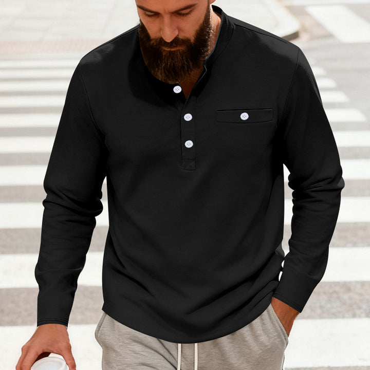 Men's casual long-sleeve Henley shirt made of cotton blend with chest pocket StylebySassy