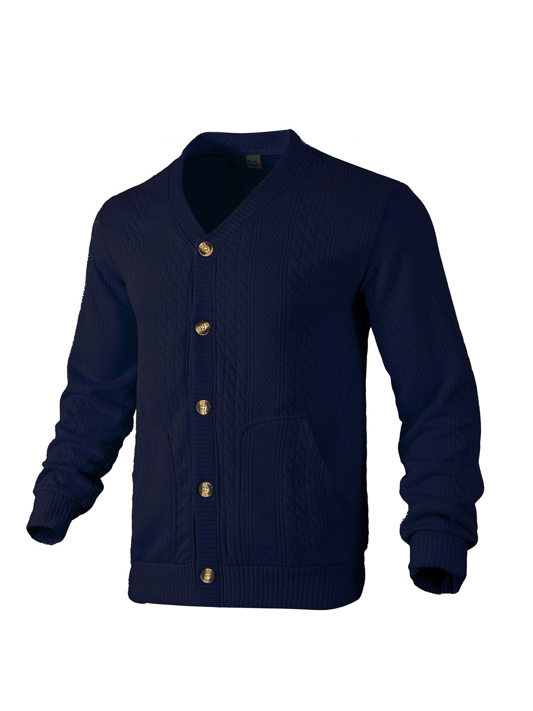 Men's elegant braided knit cardigan with V-neck button placket and patch pockets StylebySassy