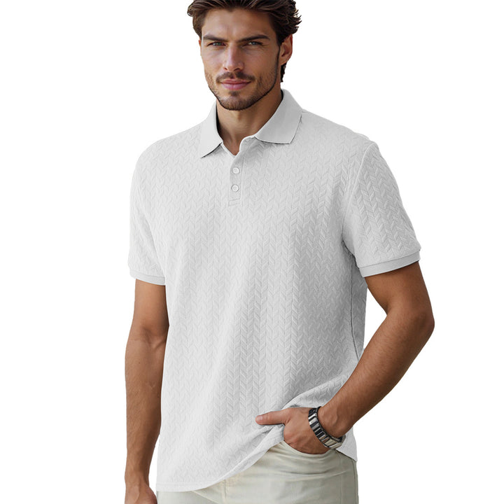 Men's finely woven polo shirt with chevron relief structure and short button placket StylebySassy