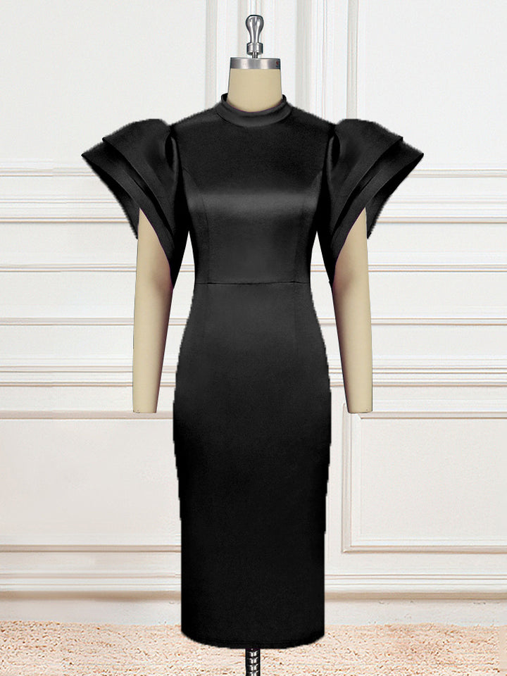 Ladies Exclusive Midi Dress with Voluminous Puff Sleeves StylebySassy