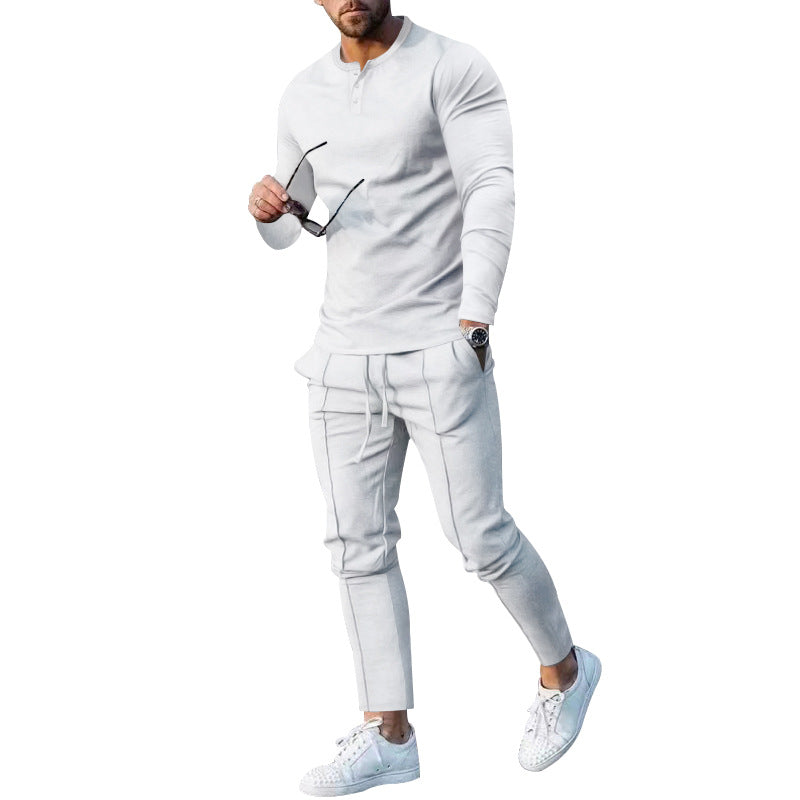 Men's nano athletic Henley long sleeve shirt and tapered jogging pants with decorative seams StylebySassy