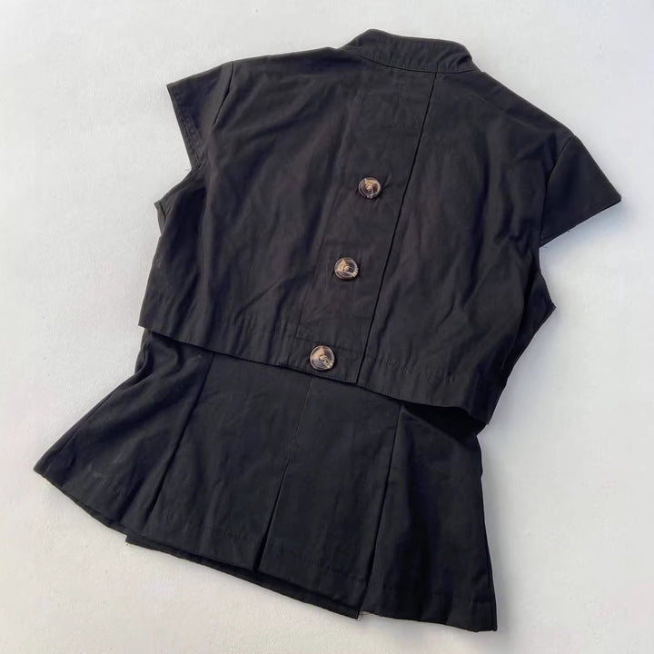 Women’s Fashion Short Sleeve Shirt with Stand-Up Collar and Subtle Button Details StylebySassy