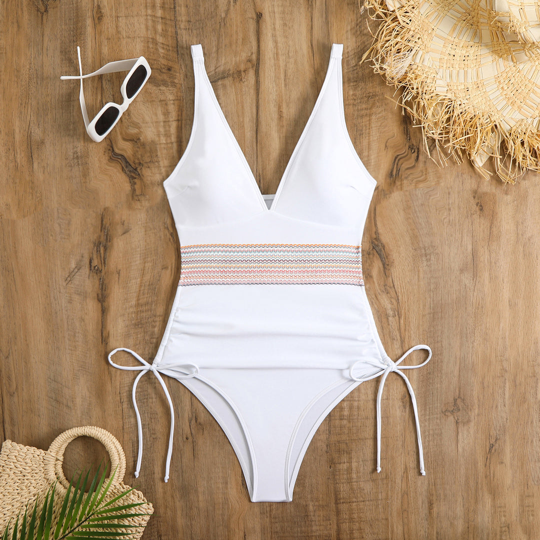 Women's One-Piece Swimsuit with Elegant V-Neck and Adjustable Ruching Element StylebySassy