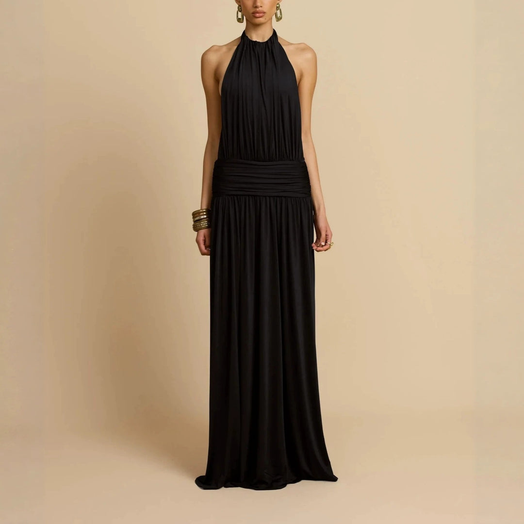 Women Elegant Maxi Dress with High Neck Halter