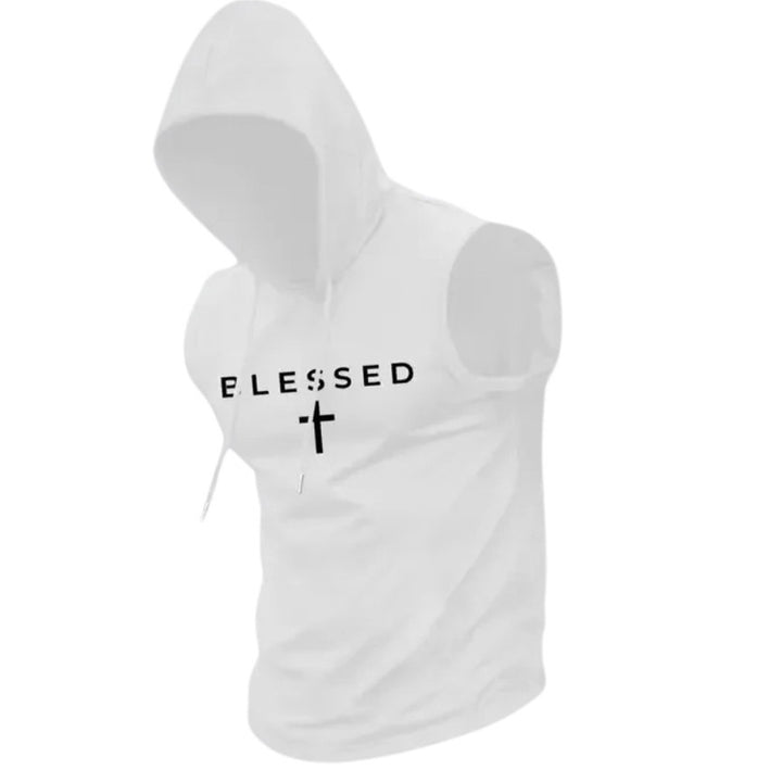 Men's sleeveless hoodie sweatshirt with slogan print and athletic fit StylebySassy