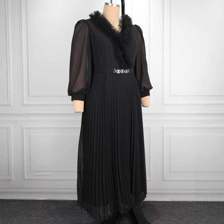 Women Elegant Pleated Midi Dress with Ruffle Details StylebySassy
