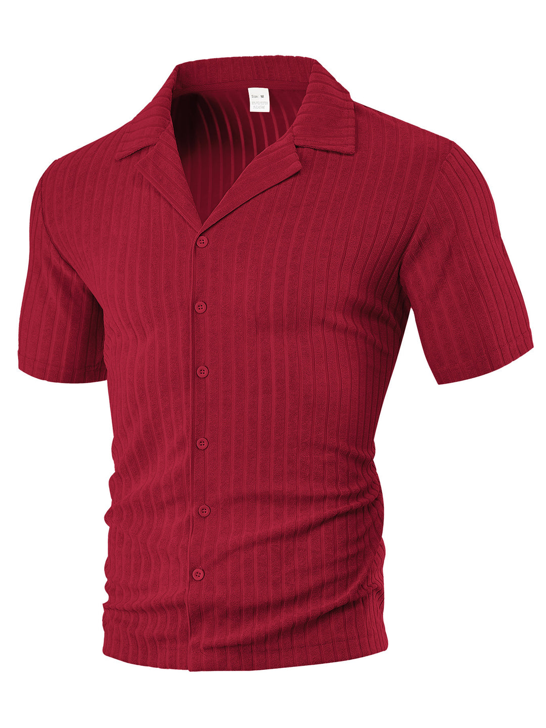 Men's fine ribbed short-sleeve knitted shirt with notch collar and full-button placket StylebySassy