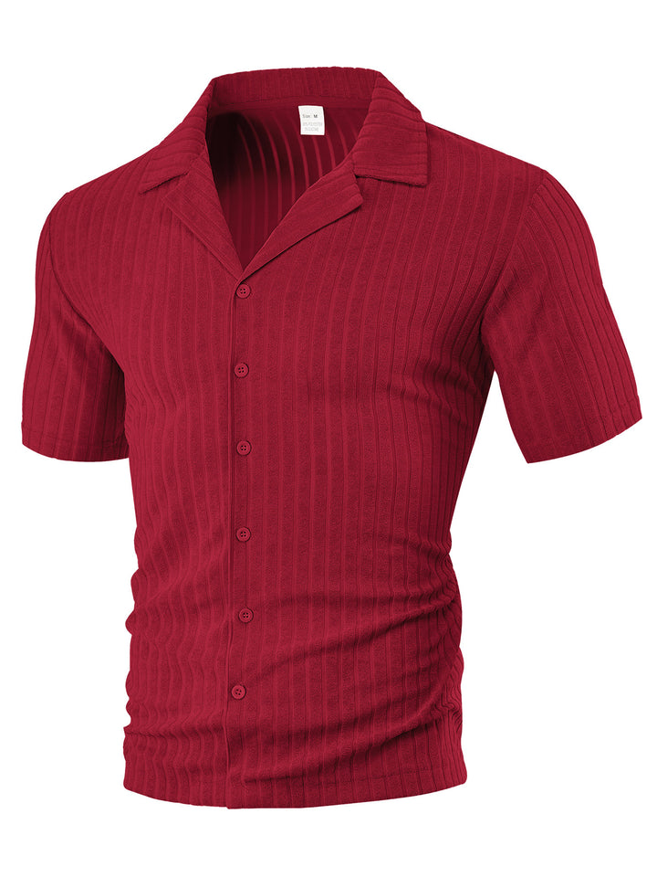 Men's fine ribbed short-sleeve knitted shirt with notch collar and full-button placket StylebySassy