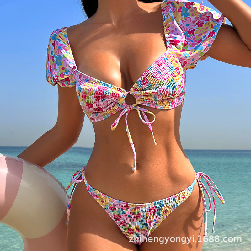 Women's bikini costume with ruffled sleeves and stylish cut-out StylebySassy