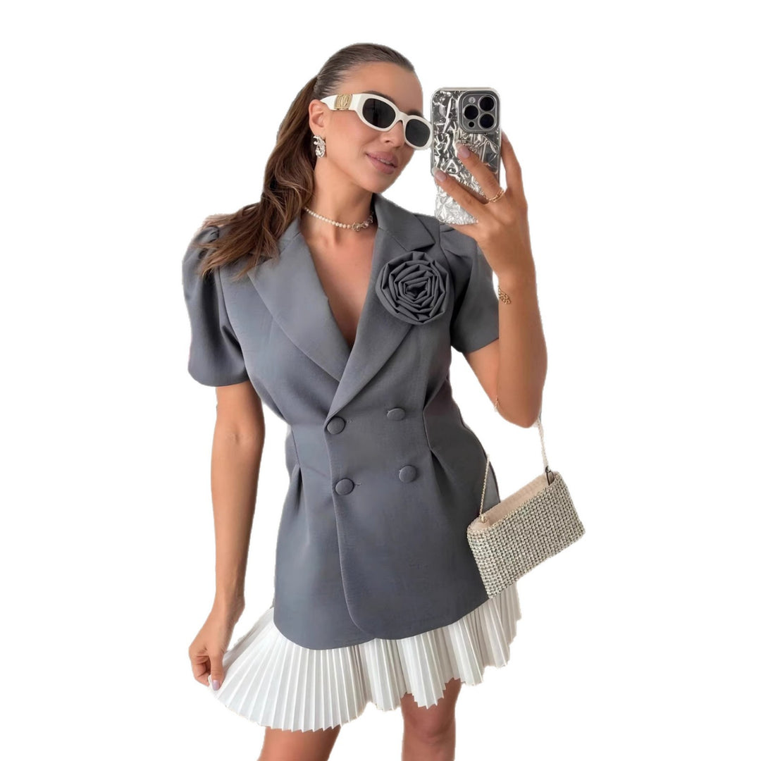 Ladies elegant blazer with puff sleeves and floral detail StylebySassy