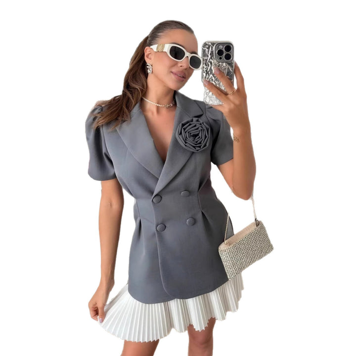 Ladies elegant blazer with puff sleeves and floral detail StylebySassy