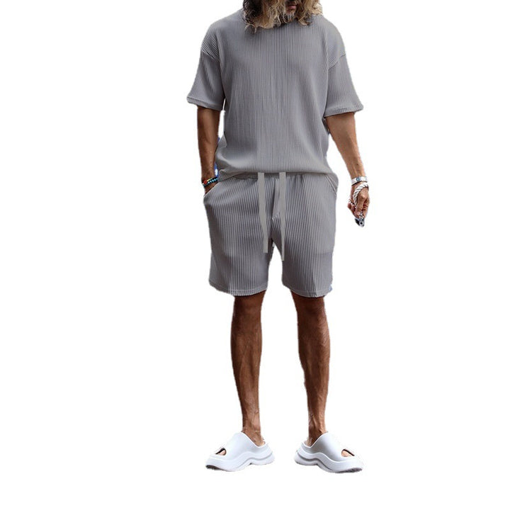 Men's casual waffle jersey set with loose top and drawstring shorts StylebySassy
