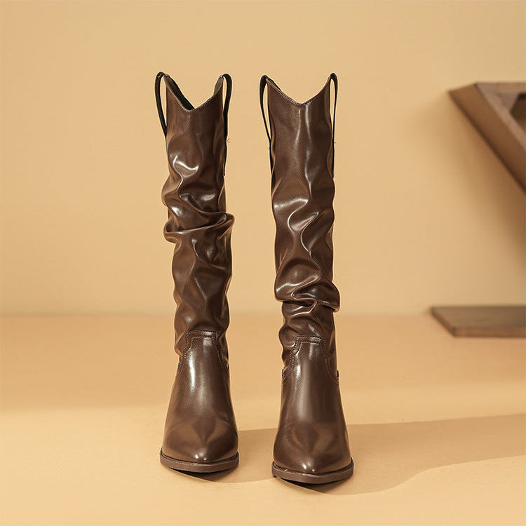 Women's Slouchy Mid-Calf Boots with Gathered Detail