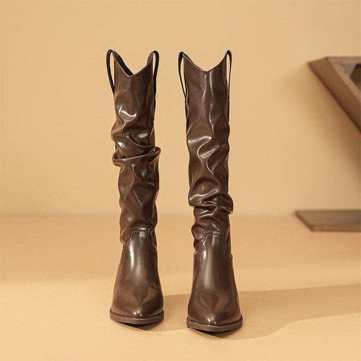 Women's Slouchy Mid-Calf Boots with Gathered Detail
