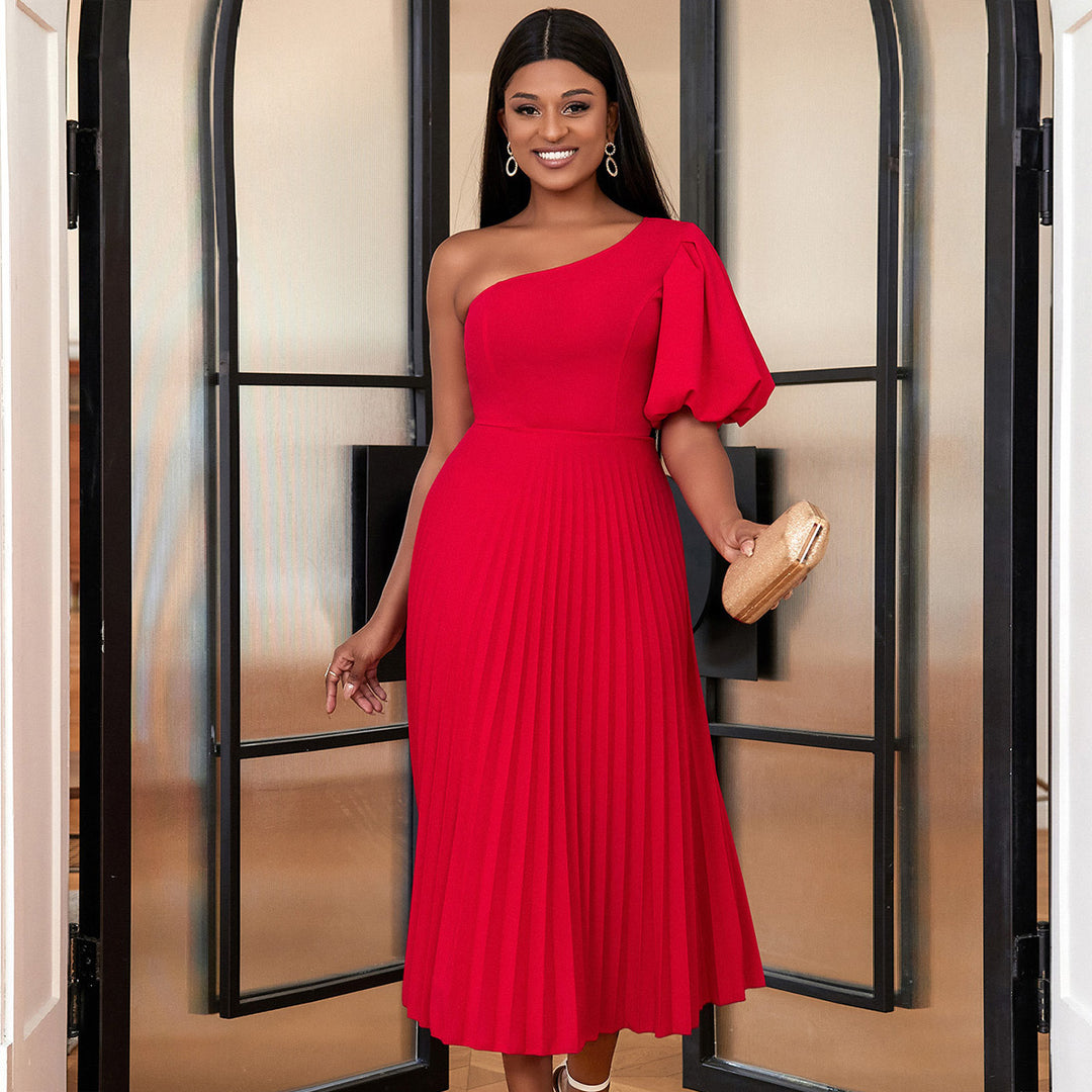 Women One-Sided Maxi Dress with Pleat Details StylebySassy