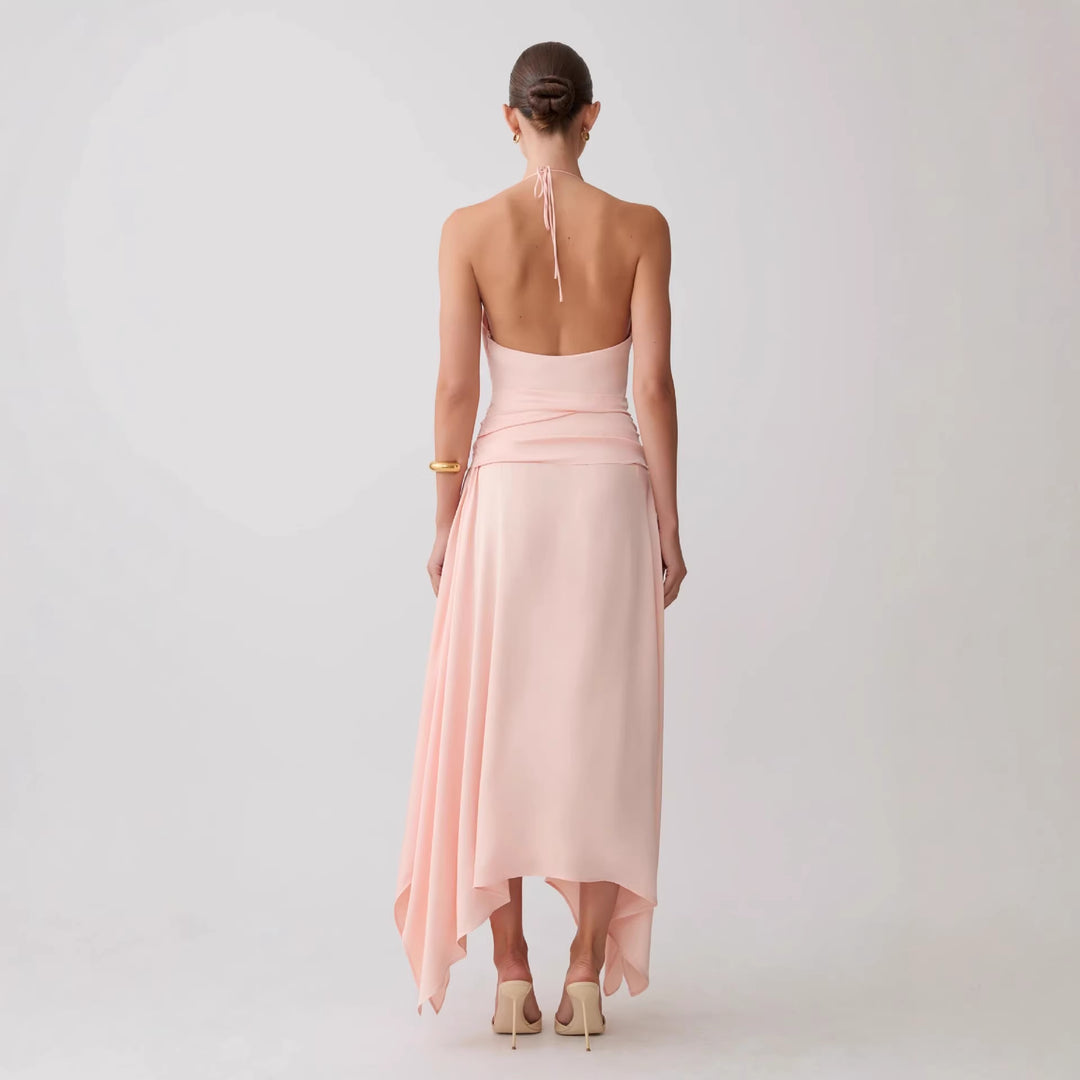Women Elegant Wrap Dress with Deep V-Neck and Asymmetrical Hem StylebySassy