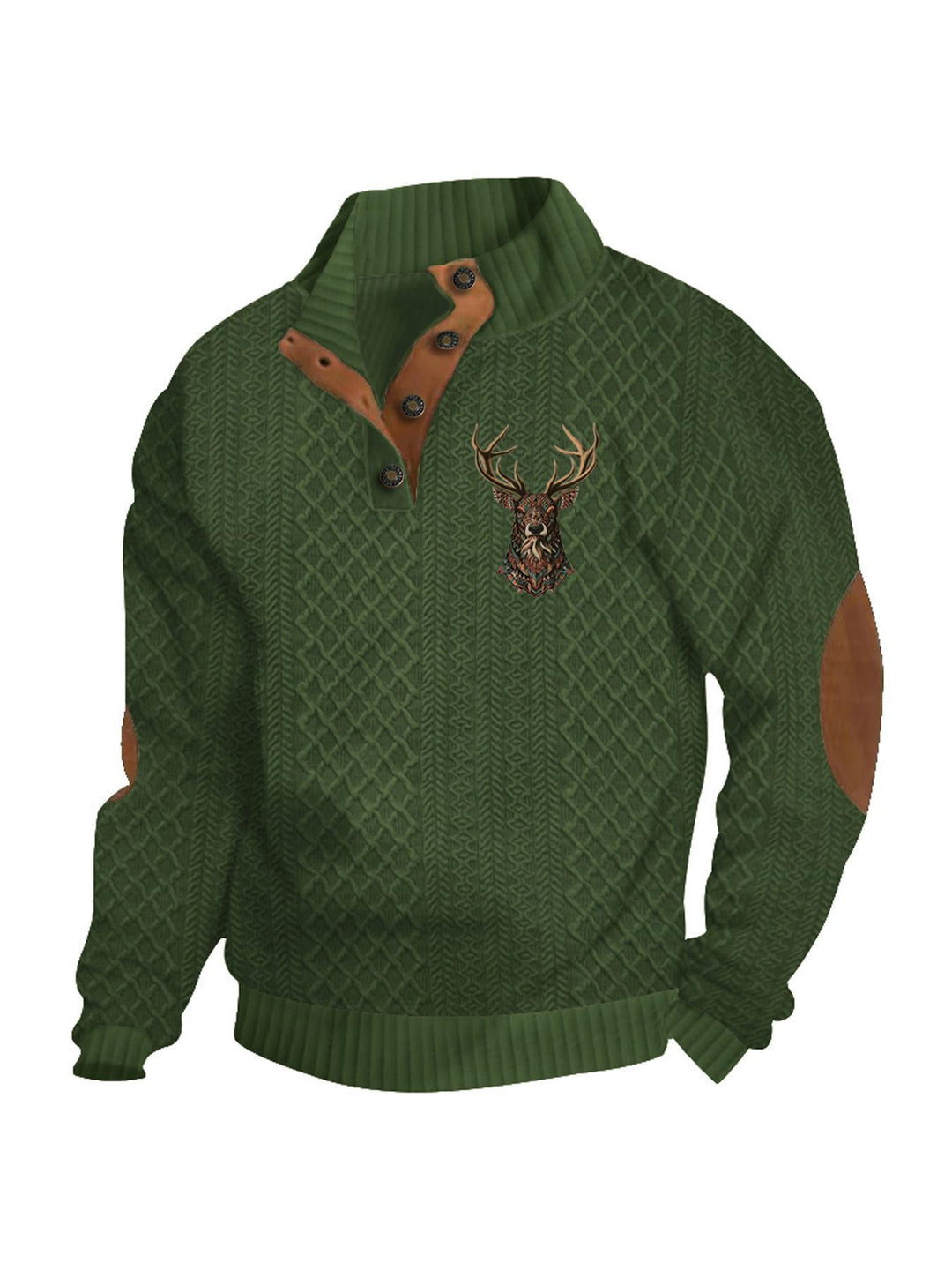 Men's nan Heritage textured pullover with stand-up collar faux leather trim elbow patches and half-button placket StylebySassy