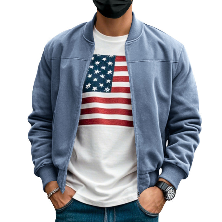 Men's suede look bomber jacket with zipper and ribbed cuffs StylebySassy