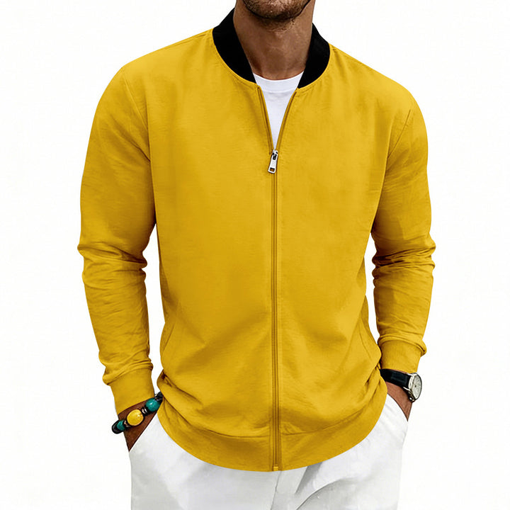 Men's lightweight bomber jacket made of jersey with stand-up collar, elastic cuffs, and concealed pockets StylebySassy