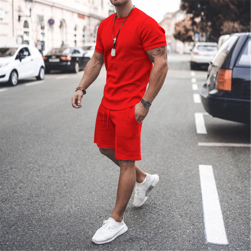 Men's fitted short sleeve shirt with reinforced shoulder seam and elastic drawstring bermuda made of stretch jersey StylebySassy