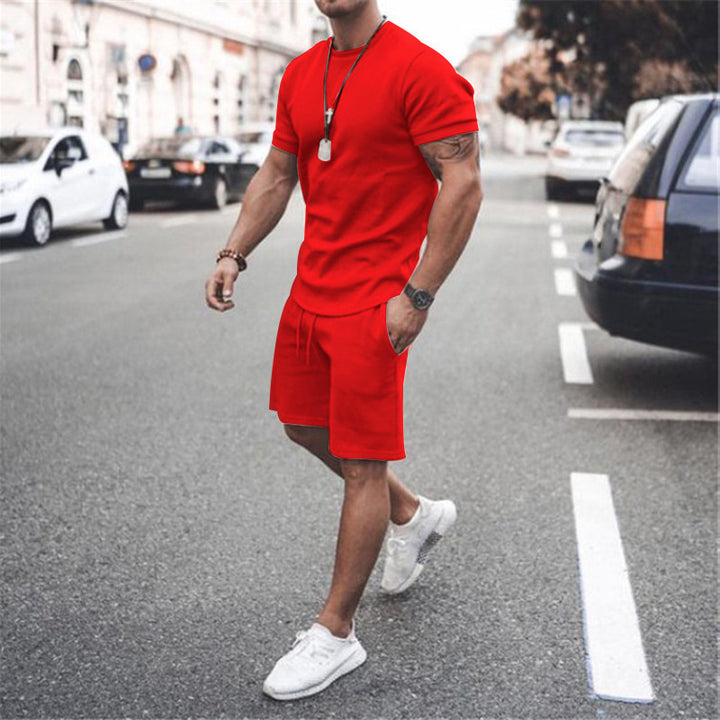 Men's fitted short sleeve shirt with reinforced shoulder seam and elastic drawstring bermuda made of stretch jersey StylebySassy