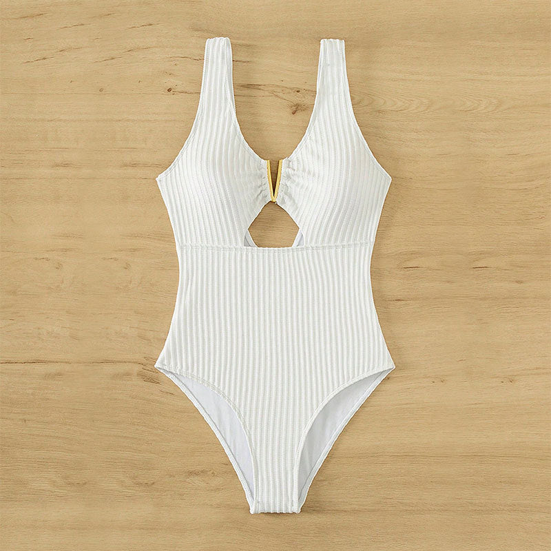 Women's One-Piece Swimsuit with Modern Cut-Out Design and Textured Fabric StylebySassy