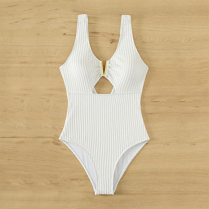 Women's One-Piece Swimsuit with Modern Cut-Out Design and Textured Fabric StylebySassy