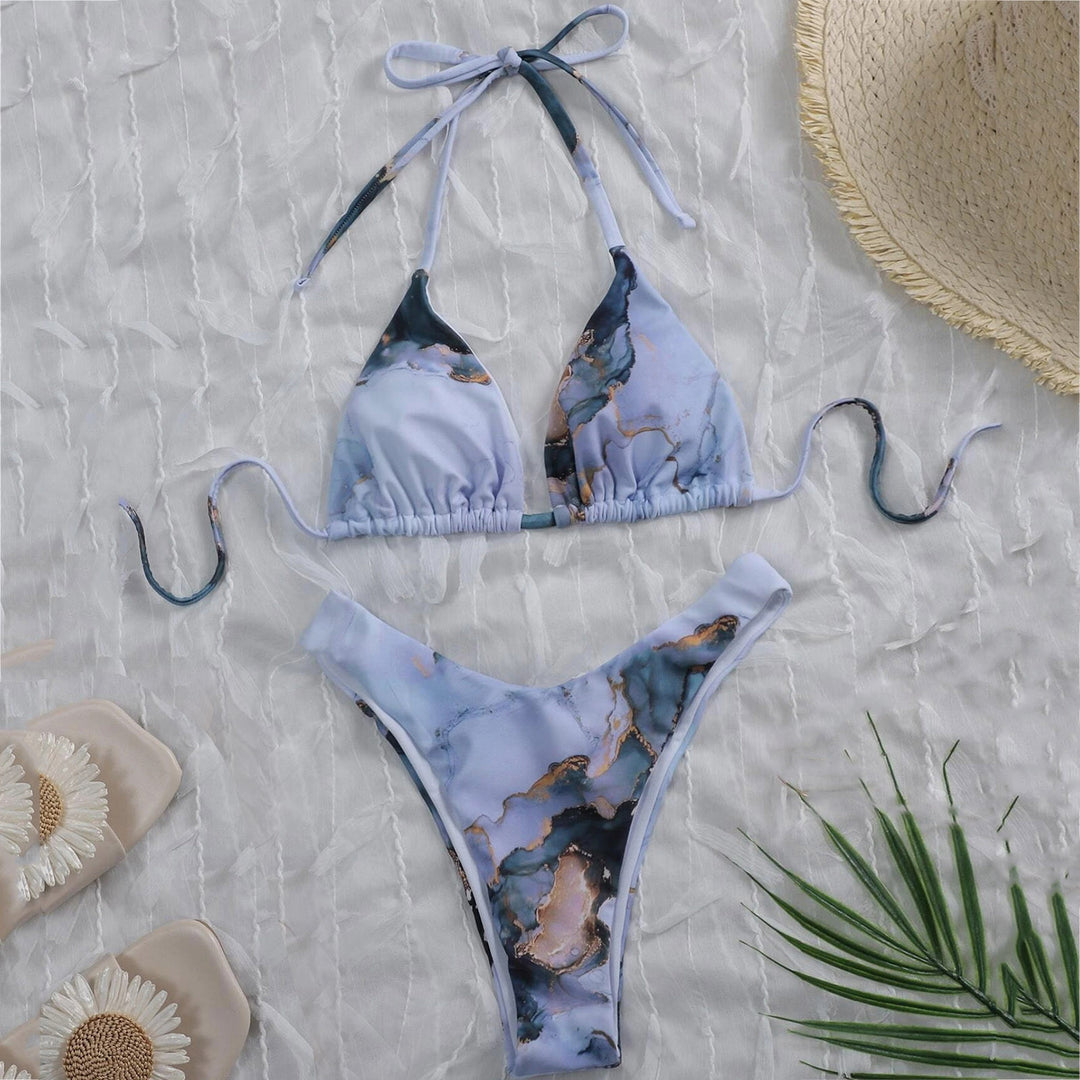 Women's High-Cut Bikini Set with Stylish Marble Print StylebySassy
