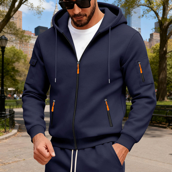 Men's hooded jacket with water-repellent zippers and multifunctional pockets StylebySassy