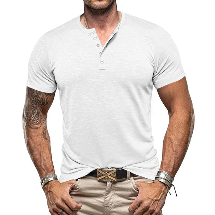 Men's nano athletic Henley t-shirt made of structured slub cotton with short button placket StylebySassy