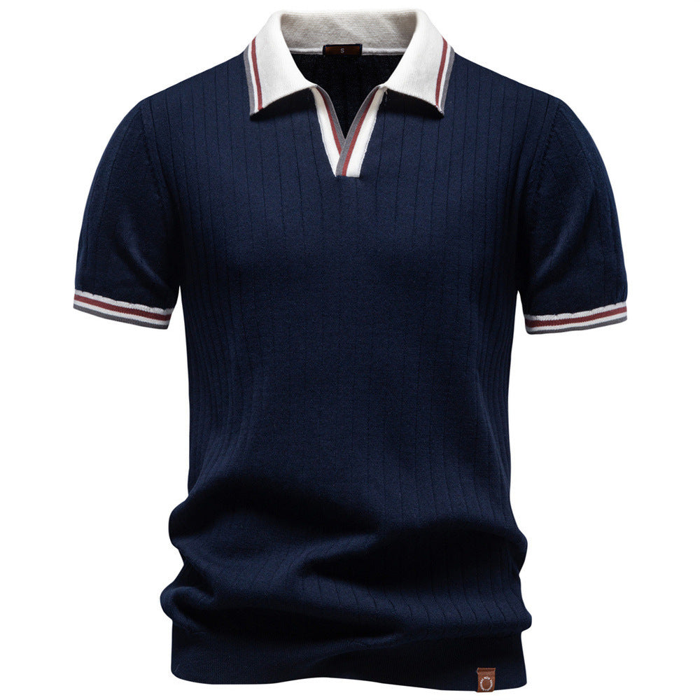 Men's short-sleeved fine knit polo with Kent collar and ribbed structure StylebySassy