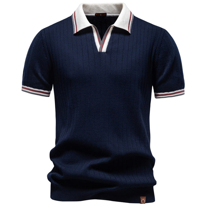 Men's short-sleeved fine knit polo with Kent collar and ribbed structure StylebySassy