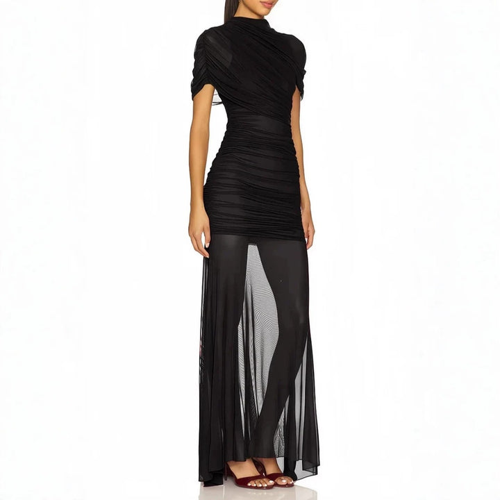 Women's Elegant Cocktail Dress with Ruffled Design and Transparent Layer