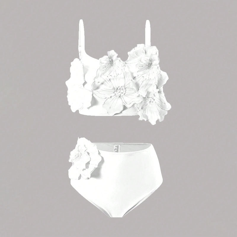 Women's bikini set with floral 3D design and high-cut bottom StylebySassy