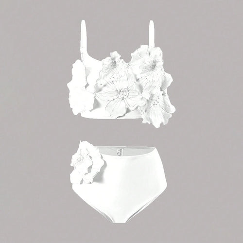 Women's bikini set with floral 3D design and high-cut bottom StylebySassy