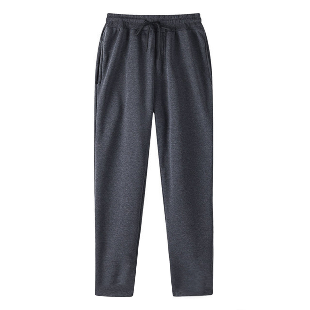 Men's straight-cut sweatpants made of mottled cotton blend with elastic waistband, drawstring, and side pockets StylebySassy