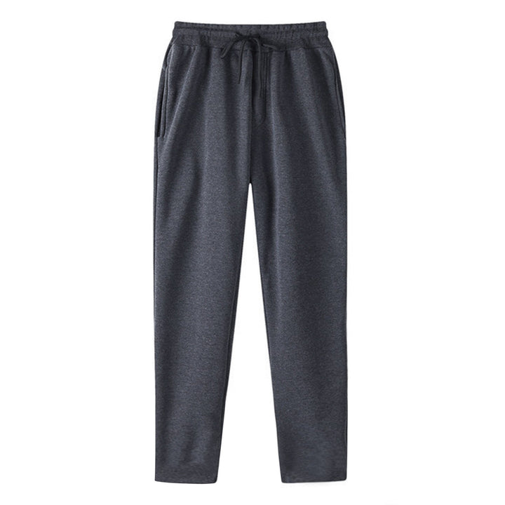 Men's straight-cut sweatpants made of mottled cotton blend with elastic waistband, drawstring, and side pockets StylebySassy