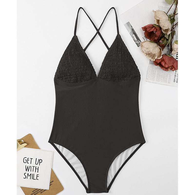 Women's One-Piece Swimsuit with Refined V-Neck and Structured Top StylebySassy