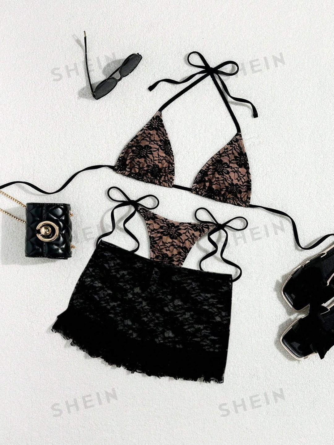 Ladies Lace Bikini with Floral Design and Flowing Skirt StylebySassy