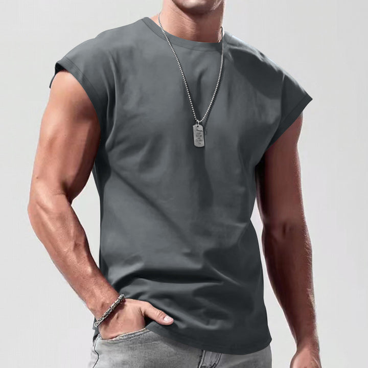 Men's fitted sleeveless muscle shirt made of cotton blend with wide shoulder sections StylebySassy