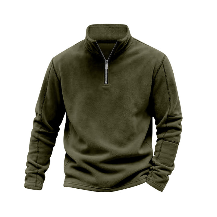 Men's lightweight fleece pullover with half zipper and stand-up collar StylebySassy
