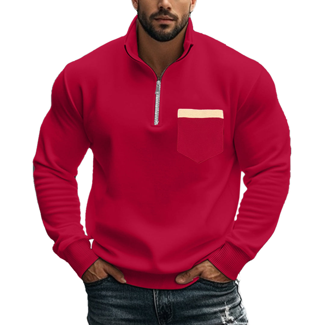Men's brushed sweat half-zip with contrasting inner collar and elastic hem StylebySassy
