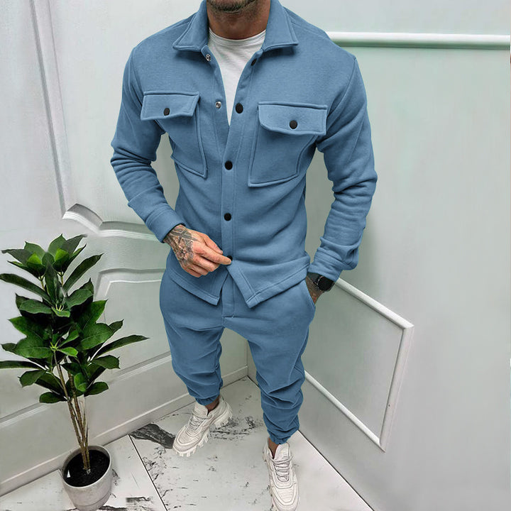 Men's casual shirt jacket with patch chest pockets and tapered joggers StylebySassy